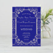 Invitation Silver Navy Blue Great Gatsby Art Déco Mariage des (Debout devant)