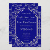 Invitation Silver Navy Blue Great Gatsby Art Déco Mariage des (Devant / Derrière)