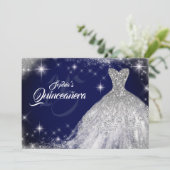Invitation Silver Navy Blue Lace Diamond Gown Quinceanera (Debout devant)