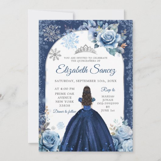 Invitation Silver Navy Blue Magical Winter Flocon de neige ma (Devant)