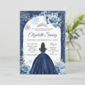 Invitation Silver Navy Blue Magical Winter Flocon de neige ma (Debout devant)