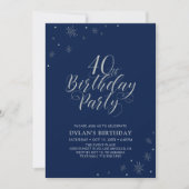 Invitation Silver & Navy Blue Modern Chic 40e fête d'annivers (Devant)
