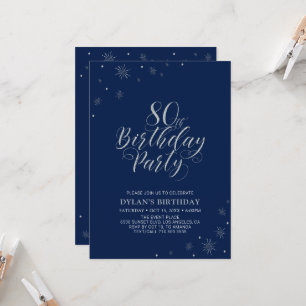 Invitation Silver & Navy Blue Modern Chic 80e fête d'annivers