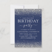 Invitation Silver Navy Blue N'importe quel âge Anniversaire P (Devant)