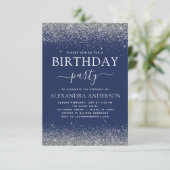 Invitation Silver Navy Blue N'importe quel âge Anniversaire P (Debout devant)