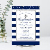 Invitation Silver Navy Blue Stripes Confirmation Boy