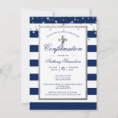 Invitation Silver Navy Blue Stripes Confirmation Boy (Devant)