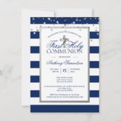 Invitation Silver Navy Blue Stripes Premier Saint Communion G (Devant)