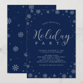 Invitation Silver & Navy | Fête de Noël aux flocons de neige (Devant / Derrière)