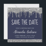 Invitation Silver Navy Parties scintillant bleue Sweet 16 Enr<br><div class="desc">Sweet sixteen de Parties scintillant de luxe en argent et bleu marine à gouttes étincelantes - 16 Fête d'anniversaire de fille Enregistrer la date Invitation. Cette invitation girly est parfaite pour la Parties scintillant étincelante Sweet 16th Birthday Party qui cherche à célébrer dans Rose Rose Gold.</div>