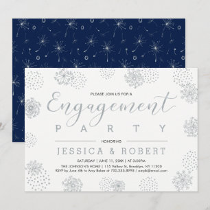 Invitation Silver & Navy Simple Fête de Fiançailles Moderne