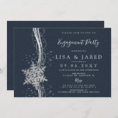 Invitation Silver Navy Snowflakes Winter Engagement Party (Devant / Derrière)