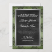 Invitation Silver Olive Green Black Damask Mariage musulman (Dos)