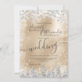 Invitation Silver or neige pin Noël hiver mariage qr (Devant)