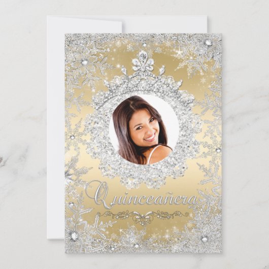 Invitation Silver Or Tiara Snowflake Sparkle Quinceanera (Devant)