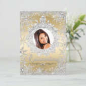 Invitation Silver Or Tiara Snowflake Sparkle Quinceanera (Debout devant)