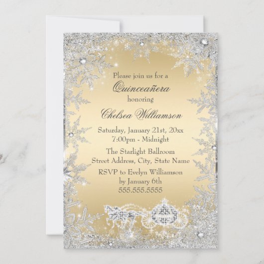 Invitation Silver Or Tiara Snowflake Sparkle Quinceanera (Dos)