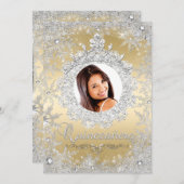 Invitation Silver Or Tiara Snowflake Sparkle Quinceanera (Devant / Derrière)