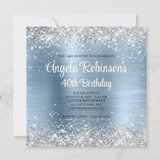 Invitation Silver Parties scintillant Bleu clair Glam 40e ann (Devant)