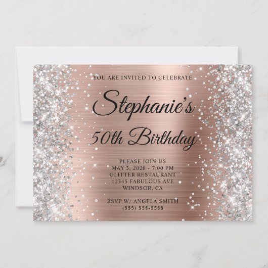 Invitation Silver Parties scintillant Rose or Monogramme 50e  (Devant)