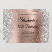 Invitation Silver Parties scintillant Rose or Monogramme 50e  (Devant / Derrière)