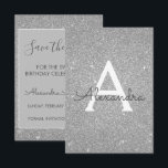 Invitation Silver Parties scintillant Sweet 16 Enregistrer la<br><div class="desc">Sweet sixteen de Parties scintillant à étincelle en argent Nom et nom du monogramme et initiale Enregistrer la date Invitation de fête d'anniversaire. Cette invitation est parfaite pour la fête d'anniversaire Sparkle Parties scintillant Sweet 16 qui cherche à célébrer avec style.</div>
