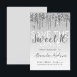 Invitation Silver Parties scintillant Sweet 16 Enregistrer la<br><div class="desc">Monogramme de Parties scintillant d'étincelle et de goutte d'argent moderne Nom et initiale Enregistrer la date Invitation de fête d'anniversaire. Cette invitation est parfaite pour une fête d'anniversaire Sparkle and Parties scintillant Sweet 16 qui cherche à célébrer avec style.</div>