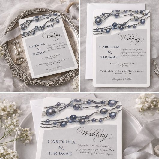 Invitation Silver Pearl Elegant Classic Wedding