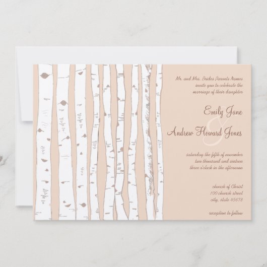 Invitation Silver Peony Russet Lite Birch Tree Mariage (Devant)