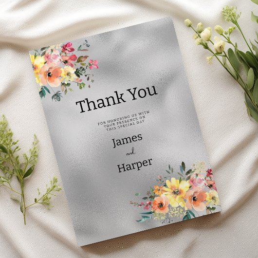 Invitation Silver pink orange mint floral theme Thank You