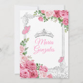 Invitation SIlver Pink Quinceañera papillon de la Couronne 15 (Dos)