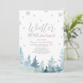 Invitation Silver & Pink Winter onederland 1er anniversaire f (Debout devant)