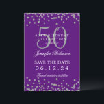 Invitation Silver Purple 50th Birthday Date et détails<br><div class="desc">Elégant design "50th Birthday Party" avec faux confettis de parties scintillant & détails texte. Facile à utiliser et facile à personnaliser. Commandez aujourd'hui !</div>