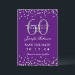 Invitation Silver Purple 60th Birthday Save Date Détails<br><div class="desc">Elégant design "60th Birthday Party" avec faux confettis de parties scintillant & détails texte. Facile à utiliser et facile à personnaliser. Commandez aujourd'hui !</div>