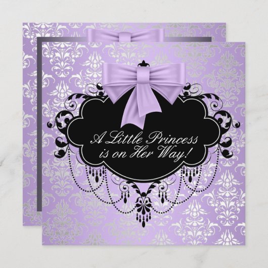 Invitation Silver Purple Black Princesse Baby Girl Douche (Devant / Derrière)