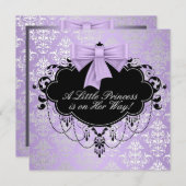 Invitation Silver Purple Black Princesse Baby Girl Douche (Devant / Derrière)