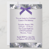 Invitation Silver Purple Damask Élégant Violet Quinceanera (Dos)