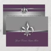 Invitation Silver Purple Fleur de Lis (Devant / Derrière)