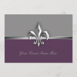 Invitation Silver Purple Fleur de Lis