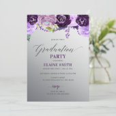 Invitation Silver Purple Floral Photo Party (Debout devant)