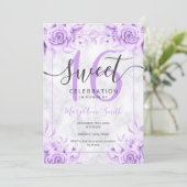 Invitation Silver Purple Floral Sweet 16 Parties scintillant  (Debout devant)