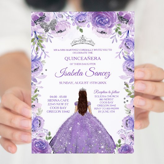 Invitation Silver Purple Mexicaine Charra Mis Quin