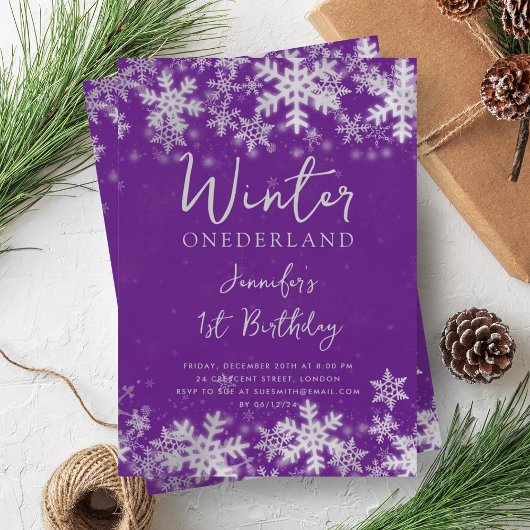Invitation Silver Purple Winter ONEDERLAND 1er anniversaire