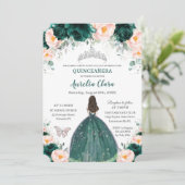 Invitation Silver Quinceañera Emerald Blush Floral Princess (Debout devant)