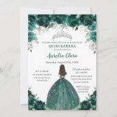 Invitation Silver Quinceañera Emerald Green Floral Princesse (Devant)