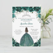 Invitation Silver Quinceañera Emerald Green Floral Princesse (Debout devant)