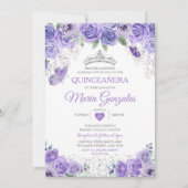 Invitation Silver Quinceañera Papillon mexicain à couronne vi (Devant)