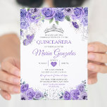 Invitation Silver Quinceañera Papillon mexicain à couronne vi<br><div class="desc">Quinceañera Purple & Silver Crown Mexicaine Butterfly Invitation Mis Quince 15 Anos,  16e Anniversaire, </div>