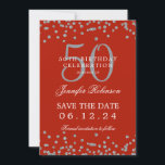 Invitation Silver Red 50th Birthday Enregistrer la date Confe<br><div class="desc">Elégant design "50th Birthday Party" avec faux confetti de parties scintillant et texte de détails. Facile à utiliser et facile à personnaliser. Commandez aujourd'hui !</div>