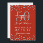 Invitation Silver Red 50th Birthday Enregistrer la date Confe<br><div class="desc">Elégant design "50th Birthday Party" avec faux confetti de parties scintillant et texte de détails. Facile à utiliser et facile à personnaliser. Commandez aujourd'hui !</div>
